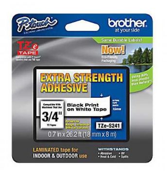 Brother TZe-S241 Black On White Strong Adhesive Laminated P-Touch Labelling Tape 18mm x 8m