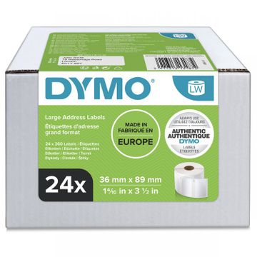 Dymo S0722390 White Permanent Adhesive Labels 36mm x 89 mm (24 pack)
