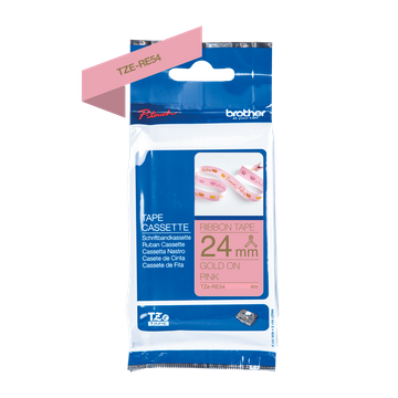 Brother TZE-RE54 Gold On Pink Non-Adhesive Ribbon Tape Cassette 24mm x 4m
