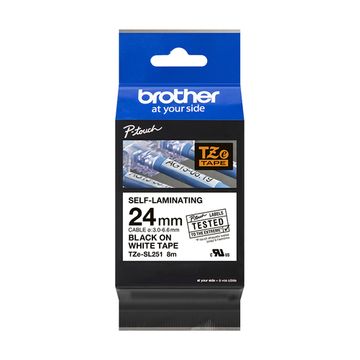 Brother TZE-SL251 Black On White Adhesive Self-Laminating Labelling Tape Cassette 24mm x 8m