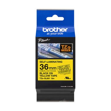 Brother TZE-SL661 Black On Yellow Self-Laminating P-Touch Adhesive Labelling Tape 36mm x 8m
