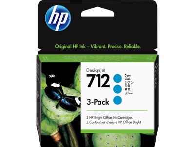 HP 712 3 Pack Cyan Ink Cartridge (3ED77A)