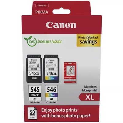 Canon PG-545XL / CL-546XL High Capacity Black & Tri-Colour Ink Multipack / 50 sheets 4x6 photo paper (8286B006)