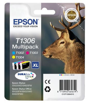 Epson T1306 Extra High Capacity 3 Colour Ink Cartridge Multipack - (Stag)