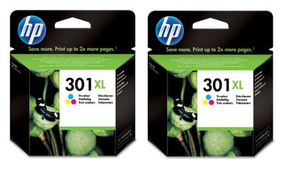 HP 301XL High Capacity Tri-Colour Ink Twin Pack - (D8J46AE)