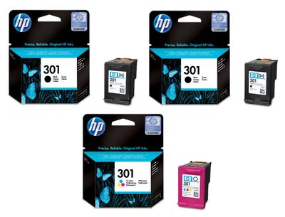 Tutor Sluit een verzekering af Dreigend HP 301 2 x Black & 1 x Tri-Colour Ink Cartridge Multipack E5Y87EE