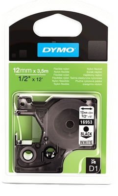Dymo D1 16957 Black On White Flexible Nylon Adhesive Tape Cartridge 12mm x 3.5m