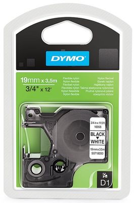 Dymo 16958 Black On White D1 Flexible Nylon Adhesive Tape Cartridge 19mm x 3.5m