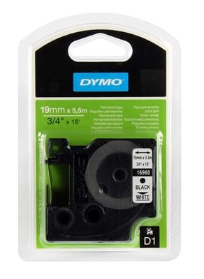Dymo Black On White D1 19mm x 5.5m Polyester Adhesive Tape Cartridge (16960)