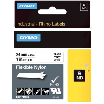 Dymo 1734524 Black On White Nylon Adhesive Labelling Tape 24mm x 3.5m