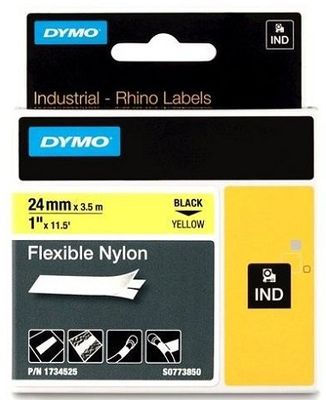 Dymo 1734525 Black On Yellow Nylon Adhesive Labelling Tape 24mm x 3.5m