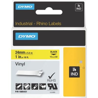 Dymo 1805431 Black On Yellow Vinyl Adhesive Labels 24mm x 5.5m