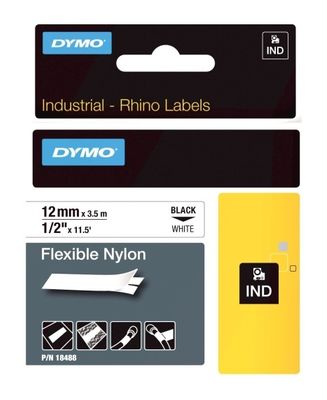 Dymo 18488 Black On White Flexible Nylon Adhesive Tape 12mm x 3.5m