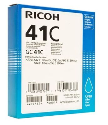 Ricoh GC41C Standard Capacity Cyan Gel Ink Cartridge - (405762)