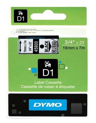 Dymo Black On Clear D1 Adhesive Labelling Tape 19mm x 7m (45800)