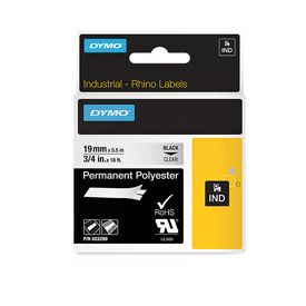 Dymo Black On Clear 19mm x 5.5m Adhesive Polyester Tape Cartridge (622290 Permanent Tape)