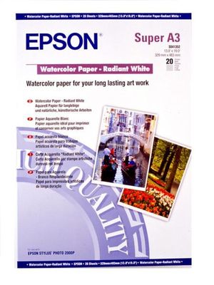 Epson 190gsm S041352 Watercolour Paper - Radiant White (C13S041352 - 20 Sheets of A3+ Paper)