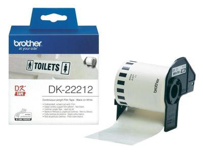 Brother DK-22212 Black On White 62mm x 15.24m Permanent Adhesive Continuous White Film Tape