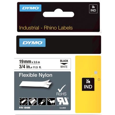 Dymo Black On White Flexible Nylon Adhesive Tape 19mm x 3.5m (0718120)