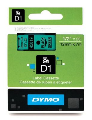 Dymo 45019 Black On Green D1 Labelling Tape 12mm x 7m (S0720590)