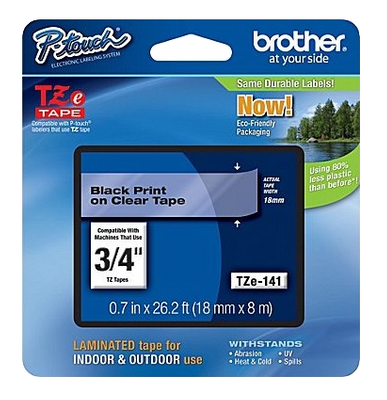 Brother TZe-141 Black On Clear Laminated P-Touch Adhesive Labelling Tape 18mm x 8m