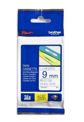 Brother TZe-223 Blue On White Laminated P-Touch Adhesive Labelling Tape 9mm x 8m