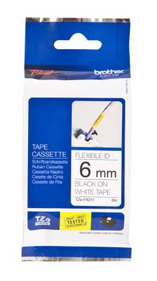 Brother TZe-FX211 Black On White Flexi ID P-Touch Adhesive Labelling Tape 6mm x 8m