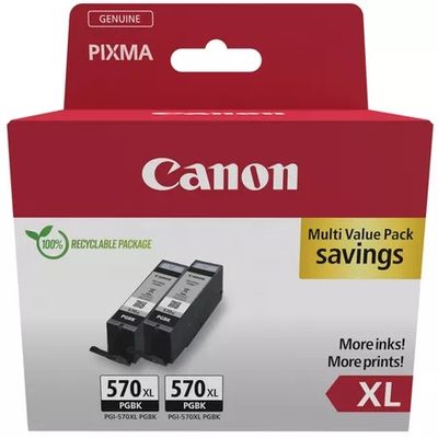 Canon PGI-570PGBKXL High Capacity Black Ink Cartridge Twin Pack - (0318C007)
