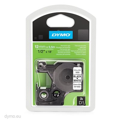 Dymo 16959 Black On White D1 12mm x 5.5m Adhesive Polyester Tape Cartridge (S0718060)