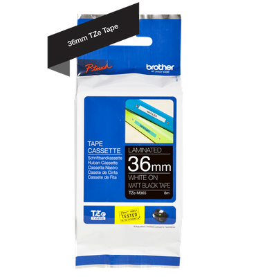 Brother TZe-M365 White On Black Self-Adhesive Matte Laminated Labelling Tape Cassette 36mm x 8m
