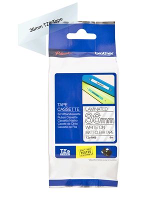 Brother TZe-M65 White On Clear Self-Adhesive Matte Laminated Labelling Tape Cassette 36mm x 8m