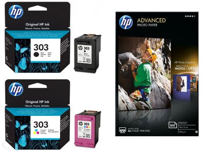HP 303 Black & Tri-Colour Ink Multipack With Photo Paper - (Envy Photo Value Pack)