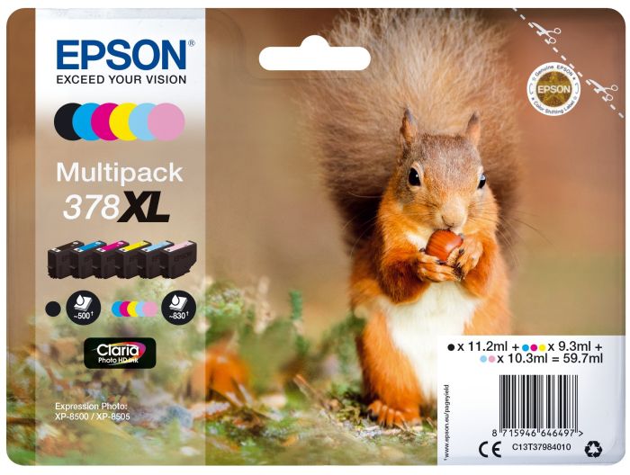 Epson 378XL 6 Colour High Capacity Ink Cartridge Multipack - (T3798 Squirrel)