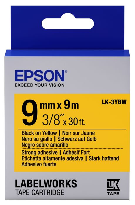 Epson C53S653005 Black on Yellow Strong Adhesive Labelling Tape 9mm x 9m - (LK-3YBW)