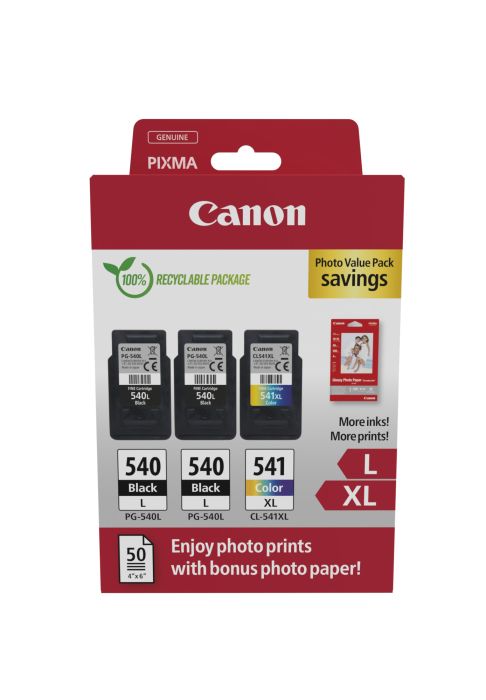 Canon PG-540L/CL-541XL 2 Black & 1 Tri-Colour Ink Cartridge & Photo Paper Multipack - (5224B015)