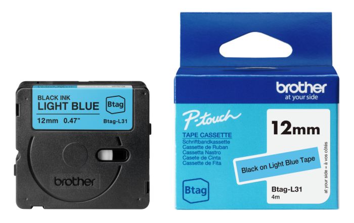 Brother BTAG-L31 Black On Light Blue Laminated P-Touch Labelling Tape 12mm x 4m