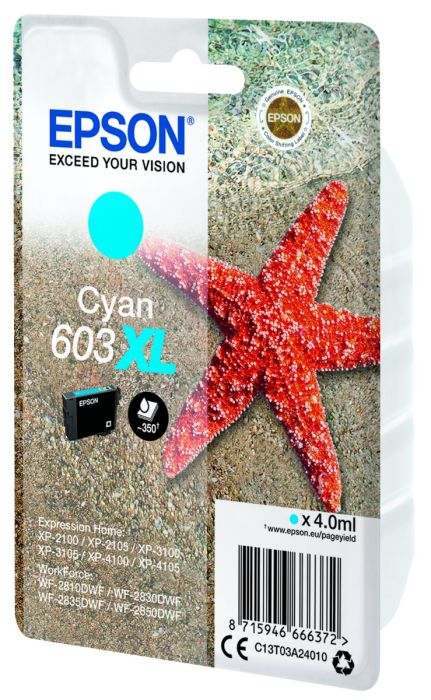 Epson 603XL High Capacity Cyan Ink Cartridge - (C13T03A24010 Starfish)