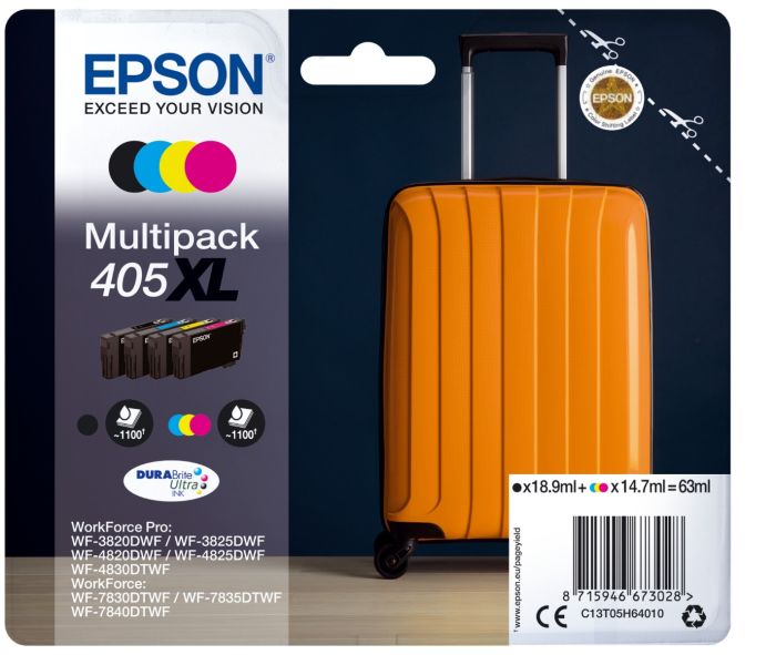 Epson 405XL High Capacity 4 Colour Ink Cartridge Multipack - (C13T05H64010 Suitcase)