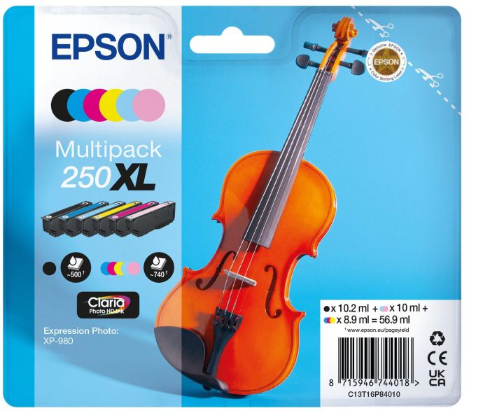 Epson 250XL  6 Colour High Capacity Ink Cartridge Multipack (C13T16P84010 Violin)