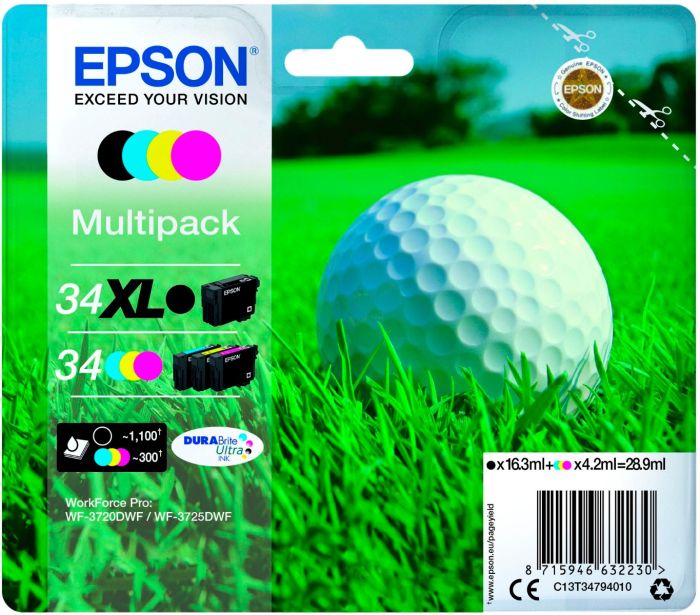 Epson 4 Colour 34XL / 34 Ink Cartridge Multipack - (C13T34794010 Golf Ball)
