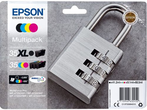 Epson 35XL / 35 High Capacity 4 Colour Ink Cartridge Multipack - (C13T35994010 Padlock)