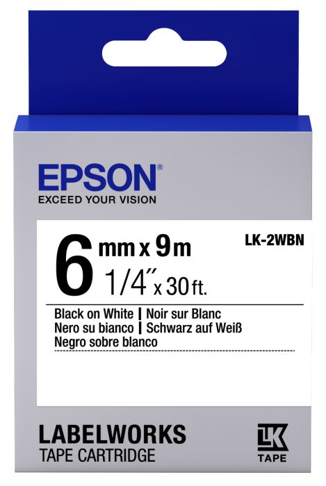 Epson C53S652003 Black On White Labelling Tape 6mm x 9m - (LK-2WBN)