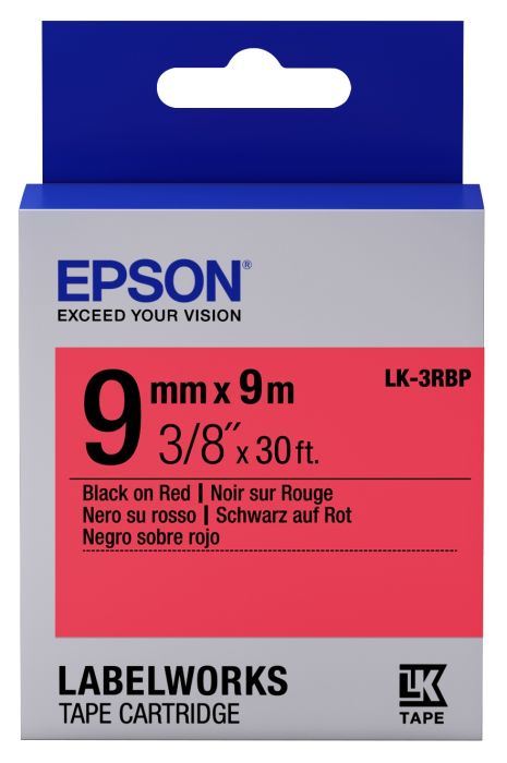 Epson C53S653001 Black on Red Labelling Tape 9mm x 9m - (LK-3RBP)