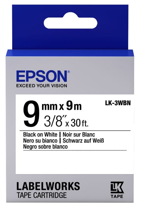 Epson C53S653003 Black on White Labelling Tape 9mm x 9m - (LK-3WBN)