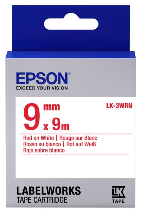 Epson C53S653008 Red on White Labelling Tape 9mm x 9m - (LK-3WRN)