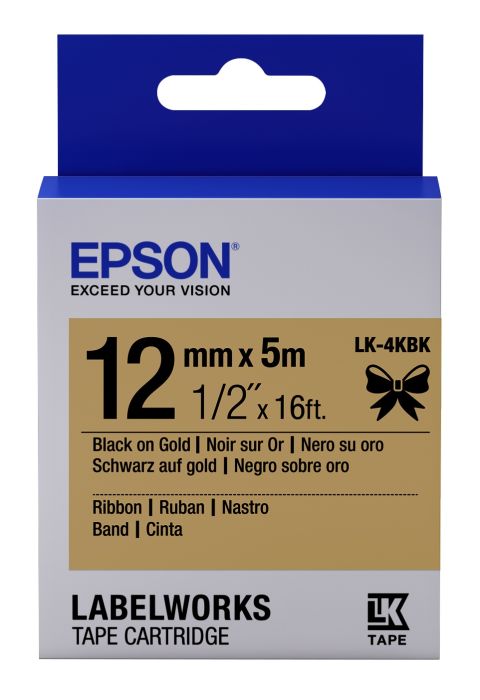 Epson C53S654001 Black on Gold Labelling 12mm x 5m Tape - (LK-4KBK)