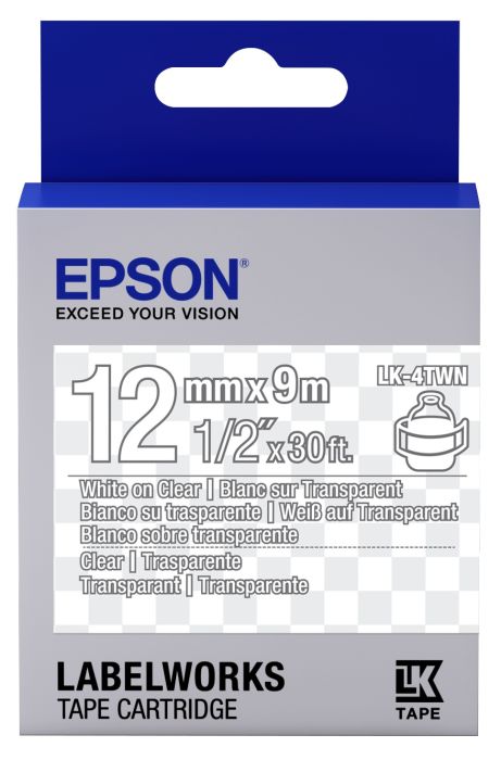 Epson C53S654013 White On Clear Labelling Tape 12mm x 9m - (LK-4TWN)