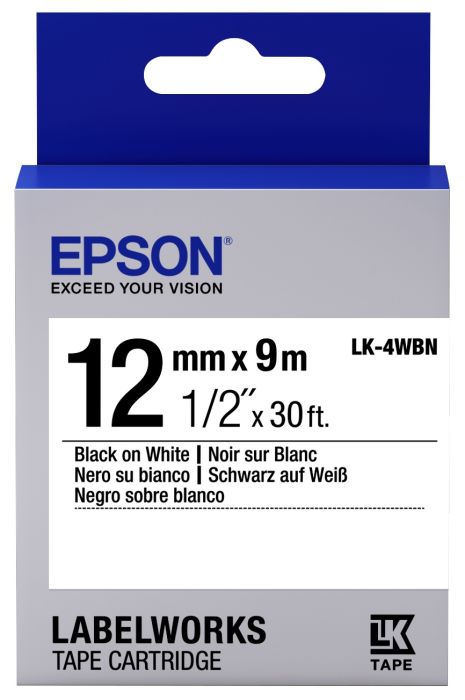 Epson C53S654021 Black On White Labelling Tape 12mm x 9m - (LK-4WBN)
