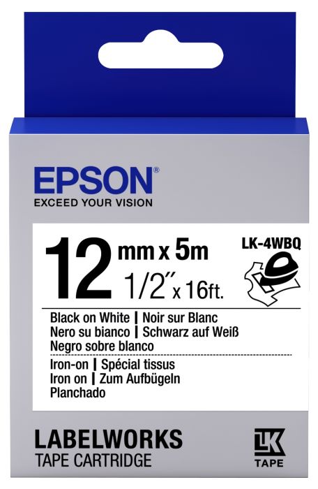 Epson C53S654024 Black On White Labelling Tape 12mm x 5m - (LK-4WBQ)