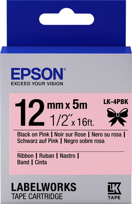 Epson C53S654031 Black on Satin Pink Label Tape 12mm x 5m - (LK-6WBJ)